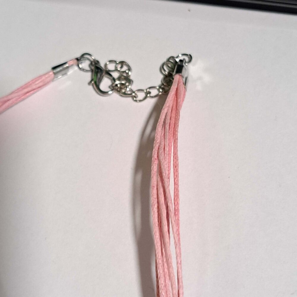pink orange silver color earing and necklace set large pendant abstract - Picture 4 of 7